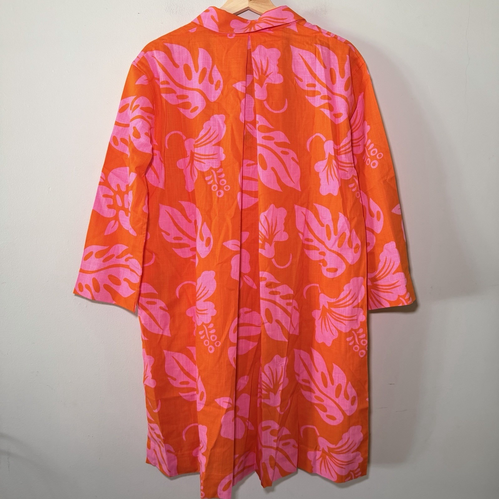 Sleepy Jones Jane Aloha Floral Print Tunic Dress Orange Pink Women's Size L Nwt — image 6 of 7